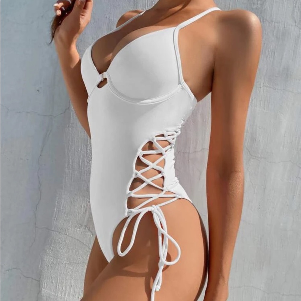 Cutout sexy one piece swimsuit push up tie lace up - Picture 3 of 8